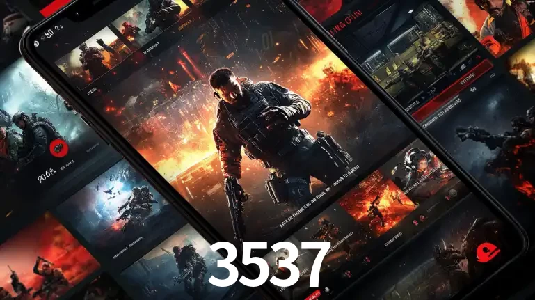 Tela de um celular exibindo uma galeria de jogos de tiro com temática militar, mostrando a variedade de e-sports disponíveis para apostas na plataforma de entretenimento 3537.