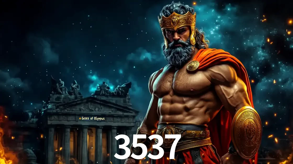 O poderoso Zeus do jogo de slot Gates of Olympus em frente ao seu templo, pronto para lançar multiplicadores divinos e prêmios épicos no cassino online 3537.