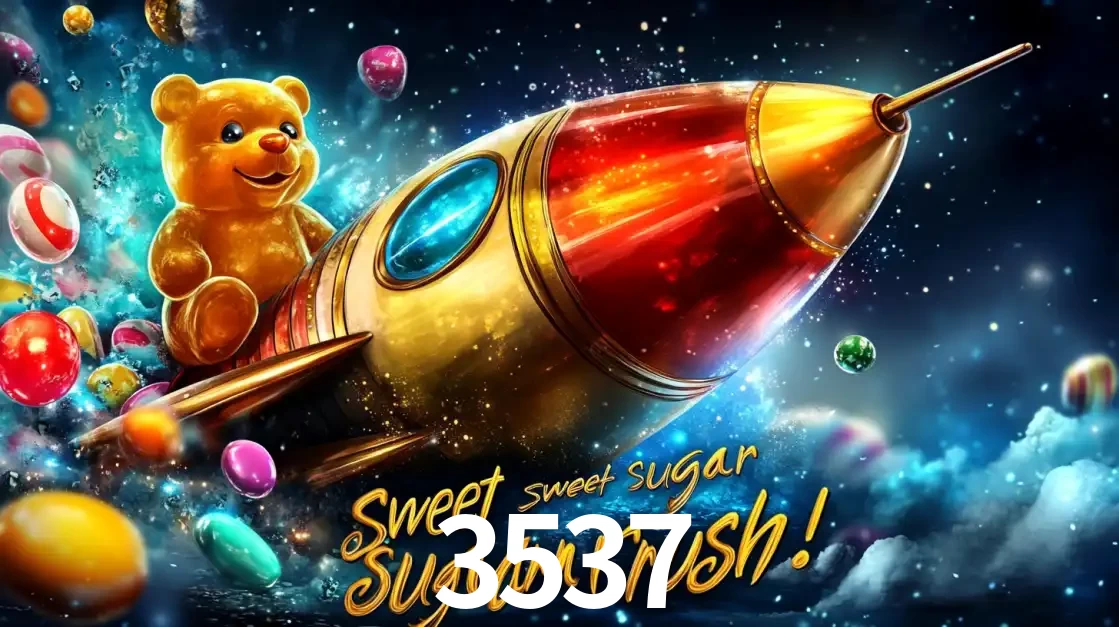 Arte promocional do jogo de slot Sugar Rush, com um urso de pelúcia em um foguete viajando pelo espaço de doces, um dos jogos divertidos disponíveis no cassino 3537.